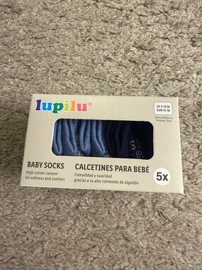 Lupilu Light & Dark Blue Baby Socks, 5 Pack - size 3-12 months